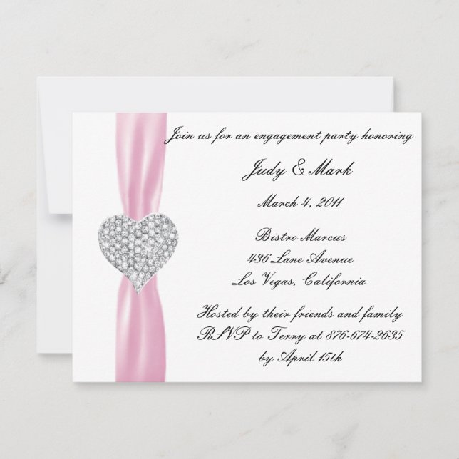 Invitación de Diamond Heart Pink Engagement Party (Anverso)