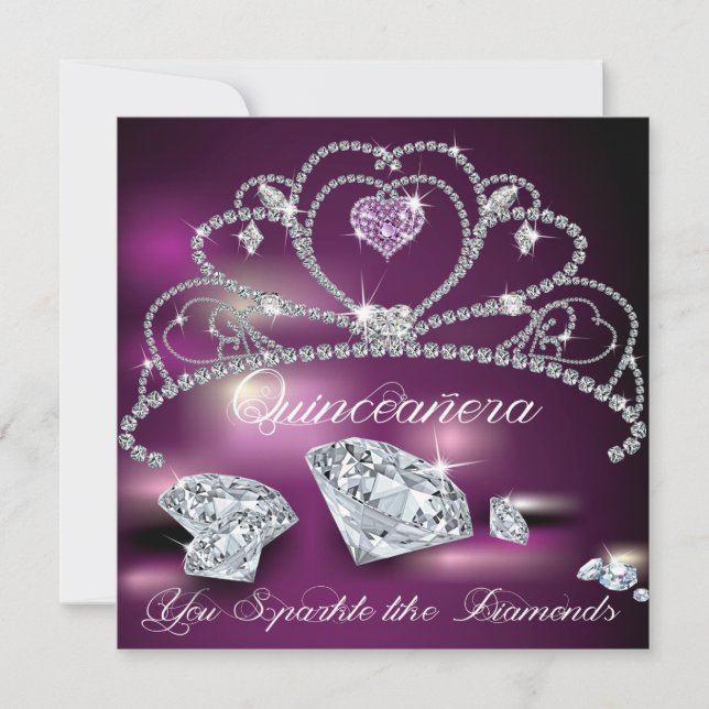 Invitación de Diamond Tiara Glam Quinceañera (Anverso)