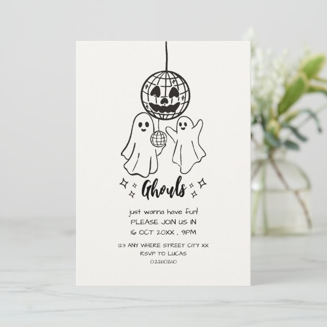 invitación de dibujo divertido para una fiesta de  (Anverso de pie)