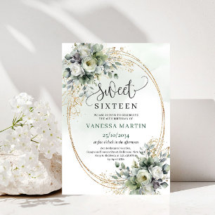 Invitación de dieciséis dulces acuarelas verde pol