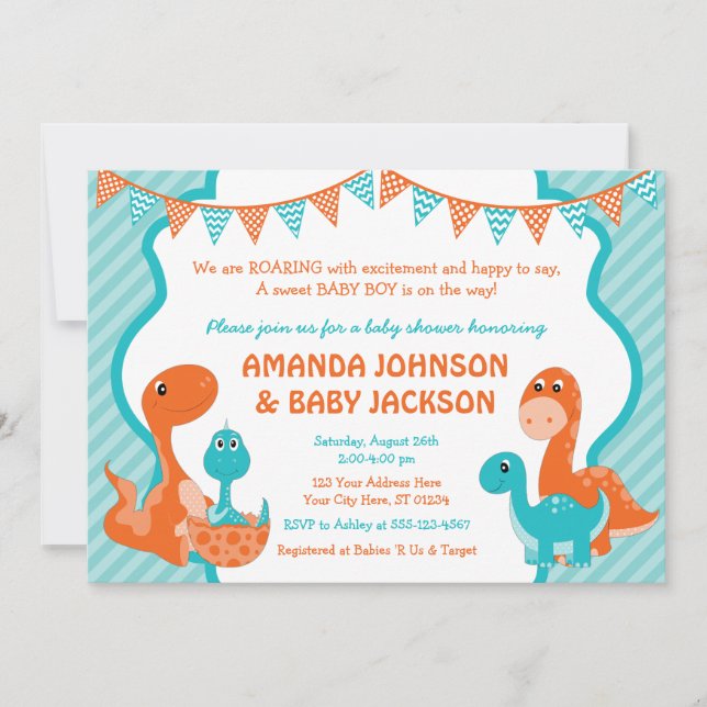 Invitación de Dinosaur Baby Shower con sobres (Anverso)