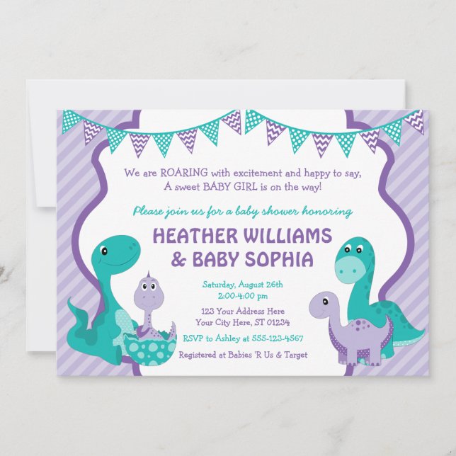 Invitación de Dinosaur Baby Shower con sobres (Anverso)