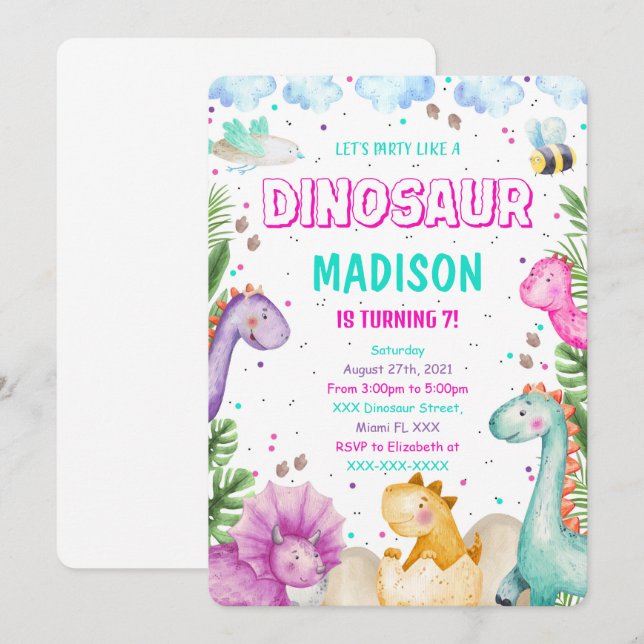 Invitación de dinosaurio (Anverso / Reverso)