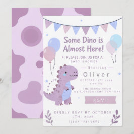 Invitación de dinosaurio para baby shower púrpura