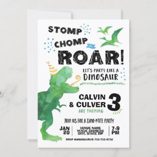 Invitación de dinosaurio para cumpleaños de gemelo