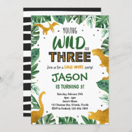 Invitación de dinosaurio por tercer cumpleaños, in