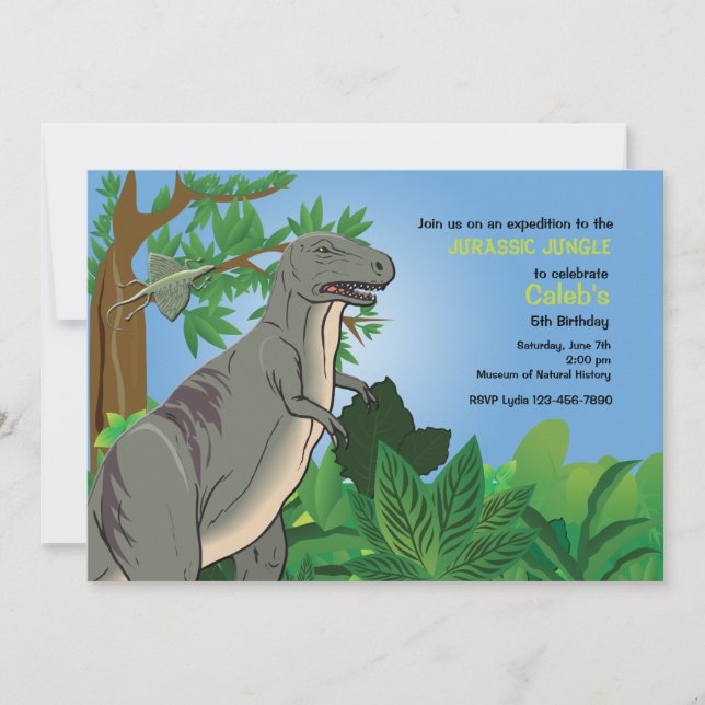 Invitación de dinosaurio T-Rex del bosque (Anverso)