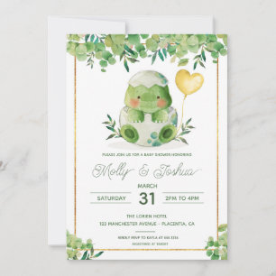 Invitación de dinosaurios de Baby Shower Greenery