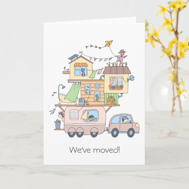 Invitación de dirección nueva de Car Trailer en bl (flor amarilla)