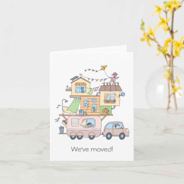 Invitación de dirección nueva de Car Trailer en bl (flor amarilla)