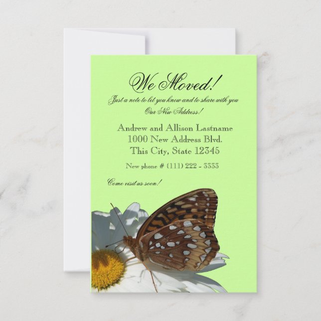 Invitación de dirección nueva mariposa y margarita (Anverso)