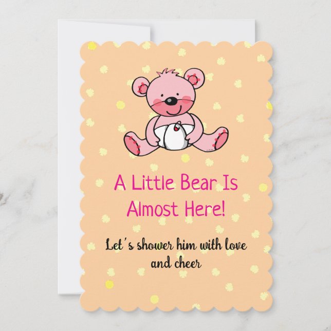 Invitación de diseño Baby Shower de oso rosa dulce (Anverso)