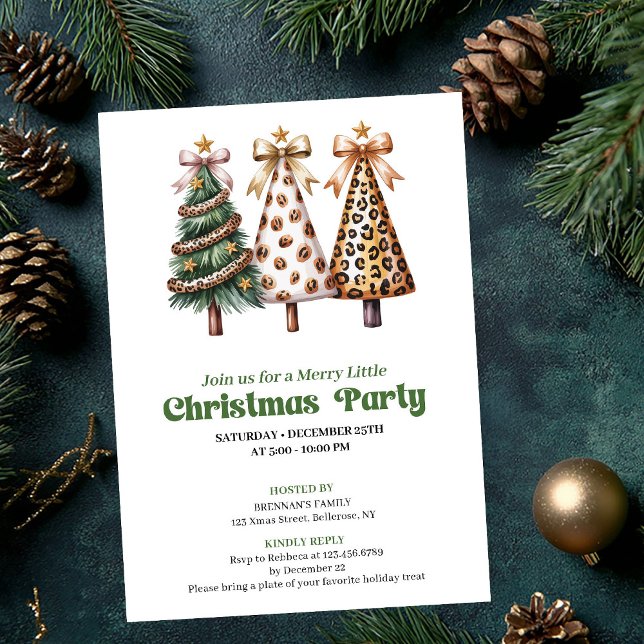 Invitación de diseño de árbol de Navidad moderno y (Modern earthy Christmas tree leopard design invite)