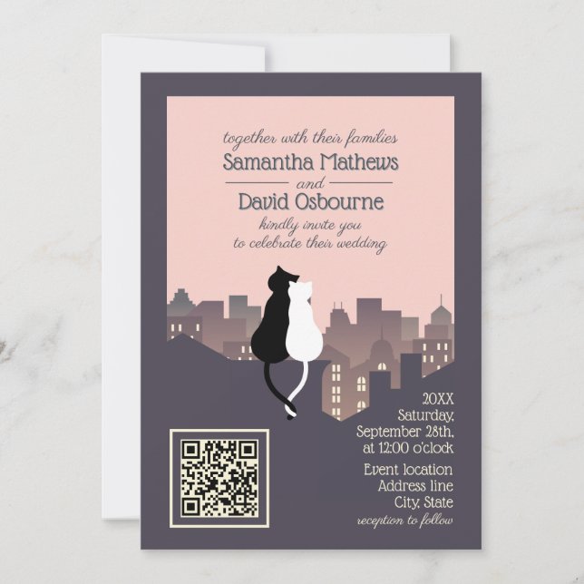 Invitación de diseño de boda con código QR tema de (Anverso)