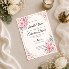 Invitación de diseño de boda floral rosa romántica