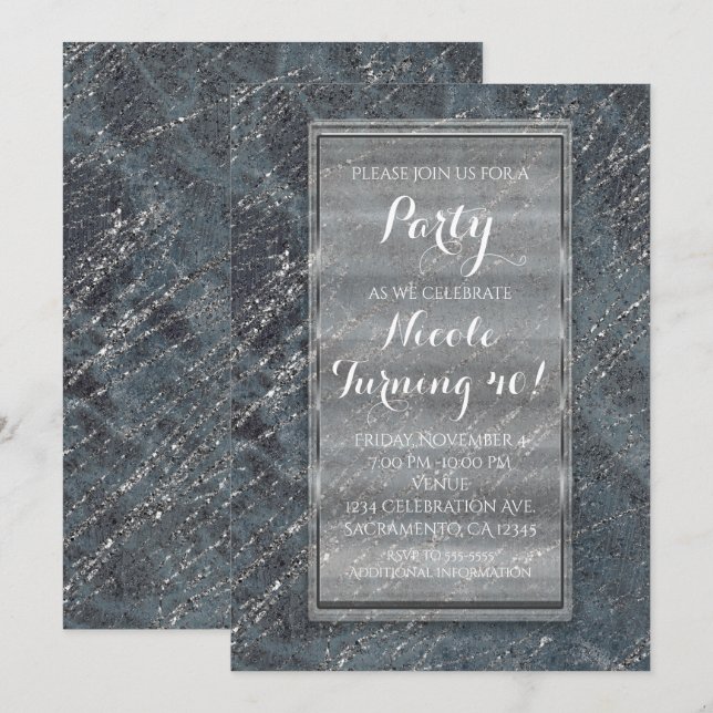 Invitación de diseño de mármol moderno gris negro  (Anverso / Reverso)