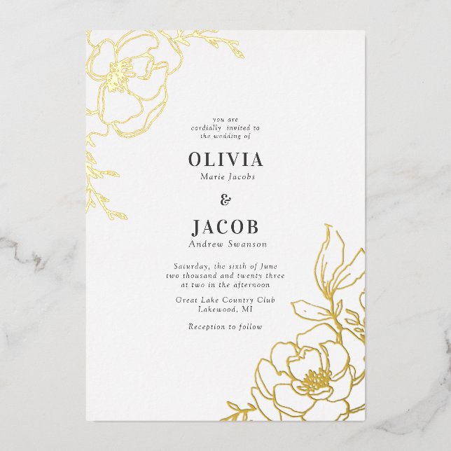 Invitación de Diseño Floral para Boda Blossoms (Anverso)