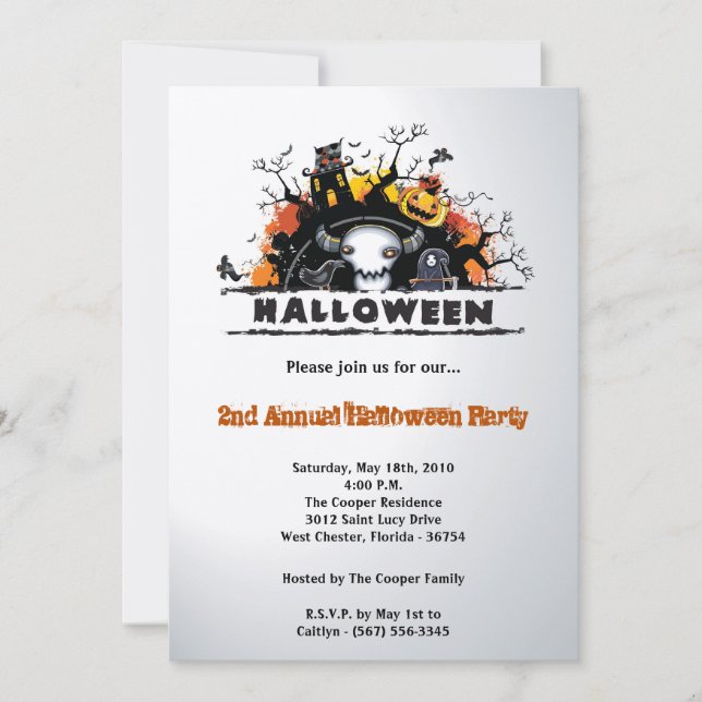 Invitación de disfraces de Halloween en casa de 5  (Anverso)