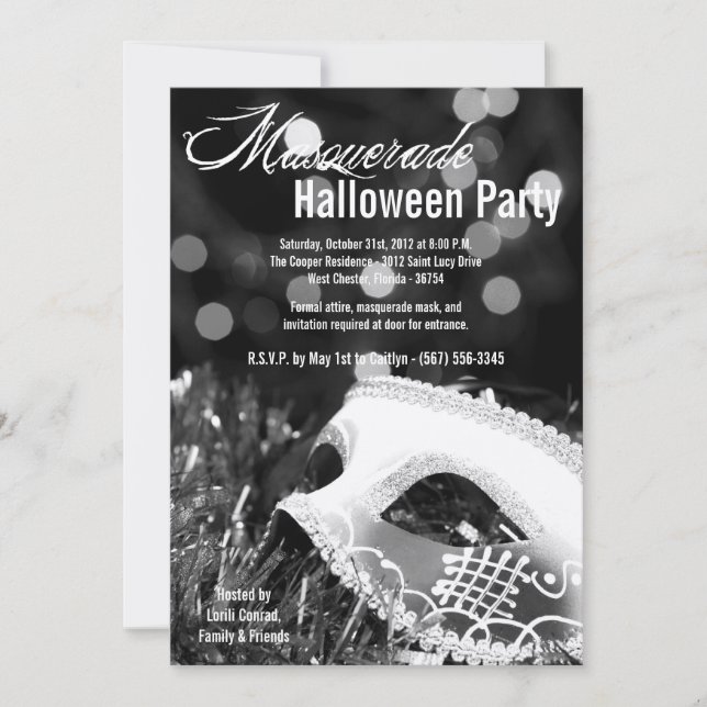 Invitación de disfraces de Halloween en la mascara (Anverso)