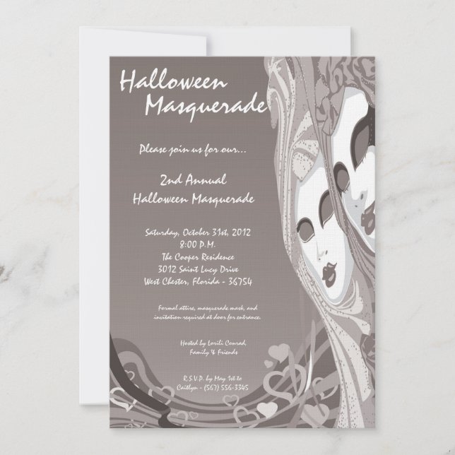 Invitación de disfraces de Halloween en mascarada  (Anverso)