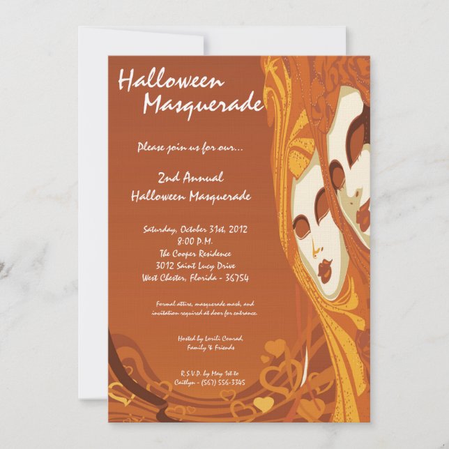 Invitación de disfraces de Halloween para Naranja  (Anverso)