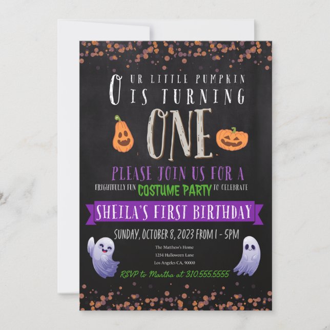 Invitación de disfraz de cumpleaños (Anverso)