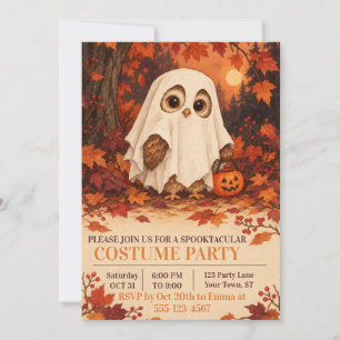 Invitación de disfraz de fantasma de búho lindo pa