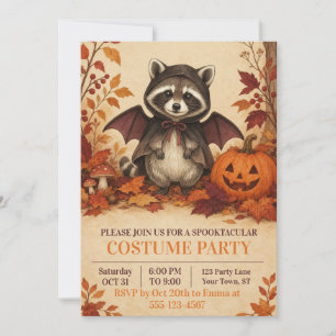 Invitación de disfraz de murciélago mapache para f