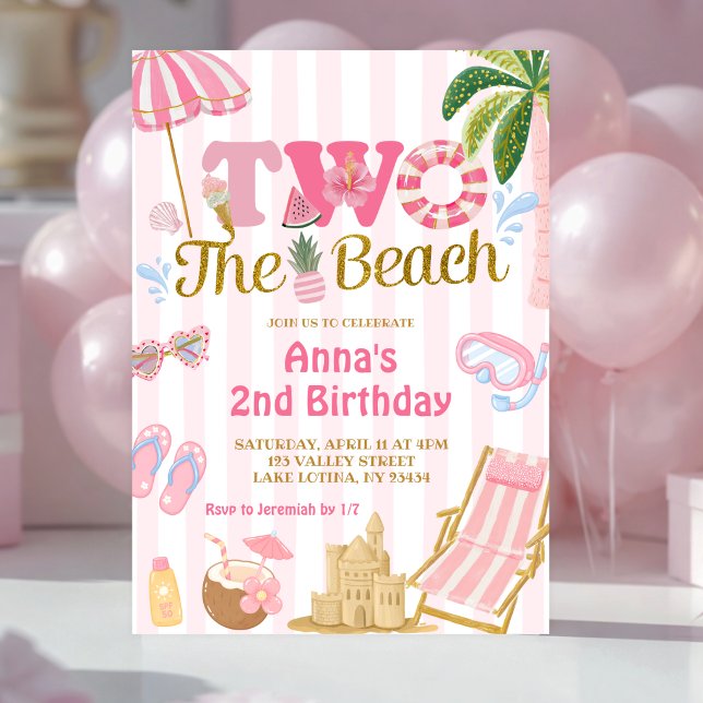 Invitación de diversión con franja rosa a la playa (Subido por el creador)