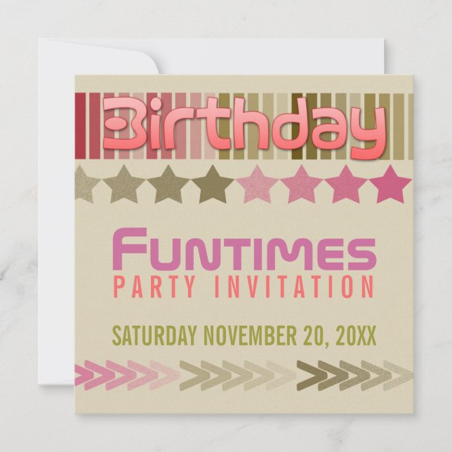 Invitación de diversión de cumpleaños (Anverso)