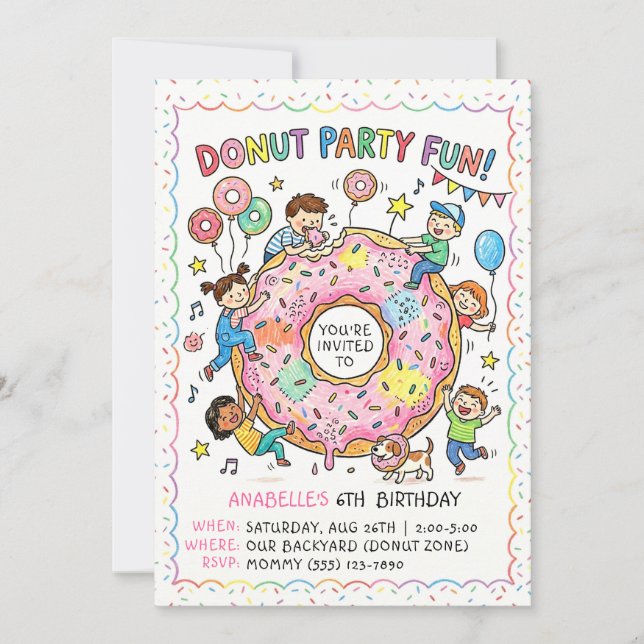 Invitación de diversión para fiesta de donas (Anverso)