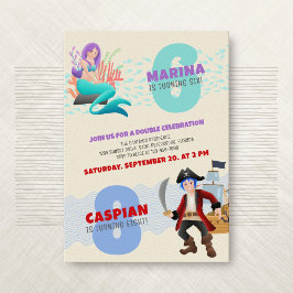 Invitación de doble cumpleaños a Mermaid Pirate Jo