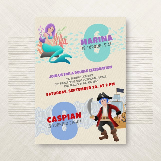 Invitación de doble cumpleaños a Mermaid Pirate Jo (Subido por el creador)
