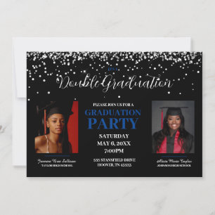 Invitación de doble graduación en negro y azul