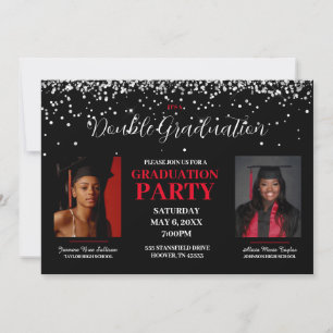 Invitación de doble graduación en negro y rojo