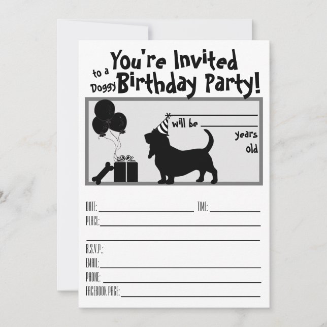 Invitación de Doggie Birthday Basset (Anverso)