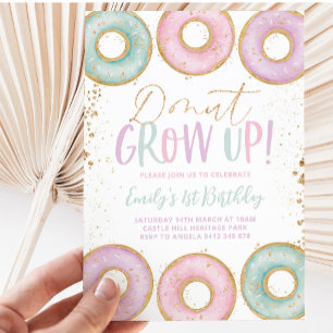 Invitación de Donut 1er cumpleaños a Grow Up Aqua