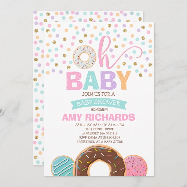 Invitación de Donut Baby Shower Ducha de Donut Spr (Anverso / Reverso)