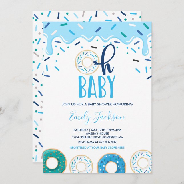 Invitación de Donut Baby Shower Oh Bebé Ducha Donu (Anverso / Reverso)