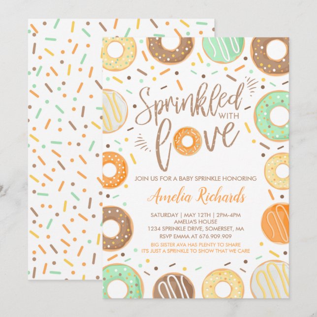 Invitación de Donut Baby Sprinkle con Amor (Anverso / Reverso)