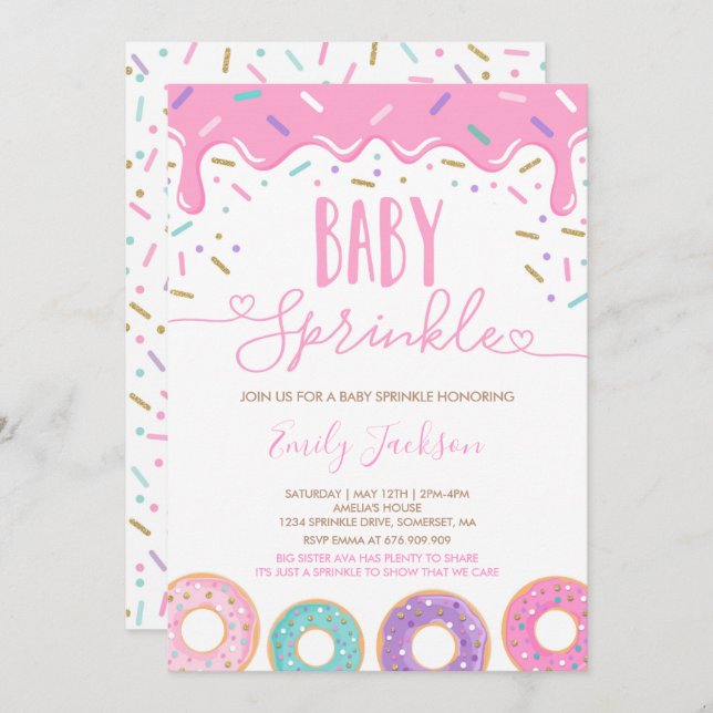 Invitación de Donut Baby Sprinkle con Amor (Anverso / Reverso)