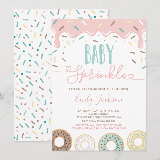 Invitación de Donut Baby Sprinkle con Amor (Anverso / Reverso)