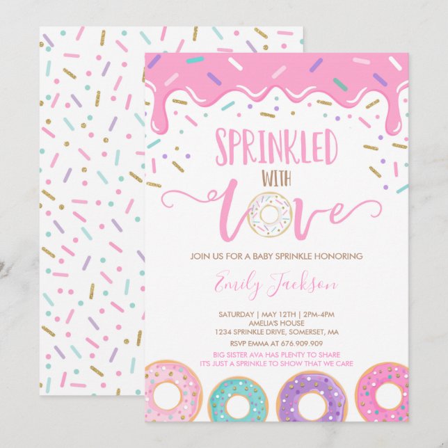 Invitación de Donut Baby Sprinkle con Amor (Anverso / Reverso)