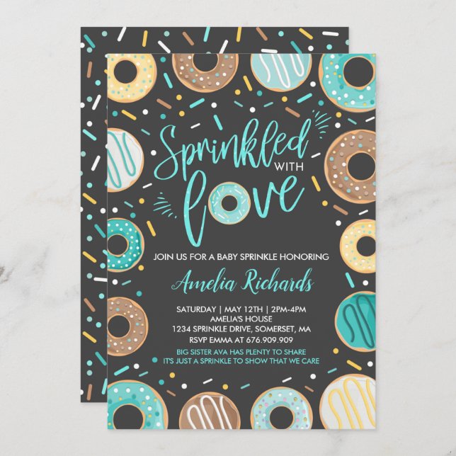 Invitación de Donut Baby Sprinkle con Amor (Anverso / Reverso)