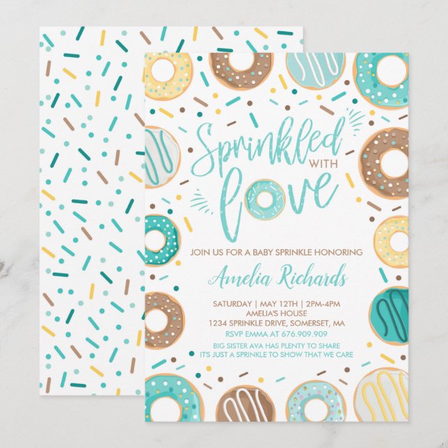 Invitación de Donut Baby Sprinkle Rociada con Amor (Anverso / Reverso)