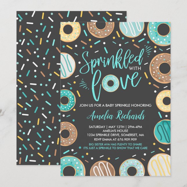 Invitación de Donut Baby Sprinkle Rociada con Amor (Anverso / Reverso)