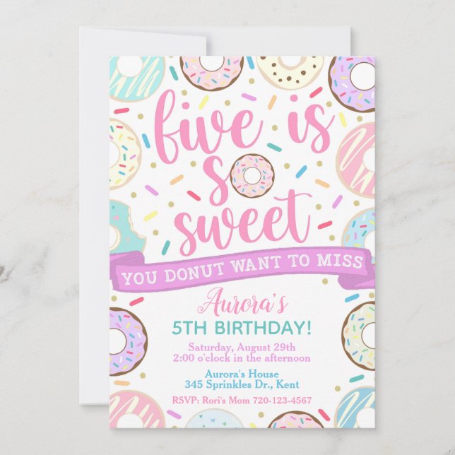 Invitación de donut, cinco es una invitación dulce (Anverso)