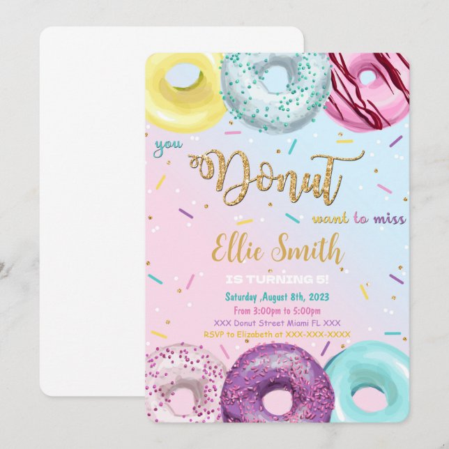 Invitación de Donut de Acuarela (Anverso / Reverso)