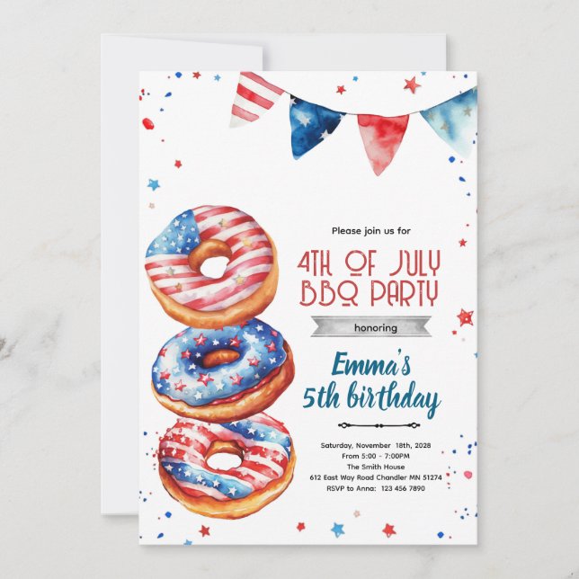 invitación de donut del 4 de julio (Anverso)