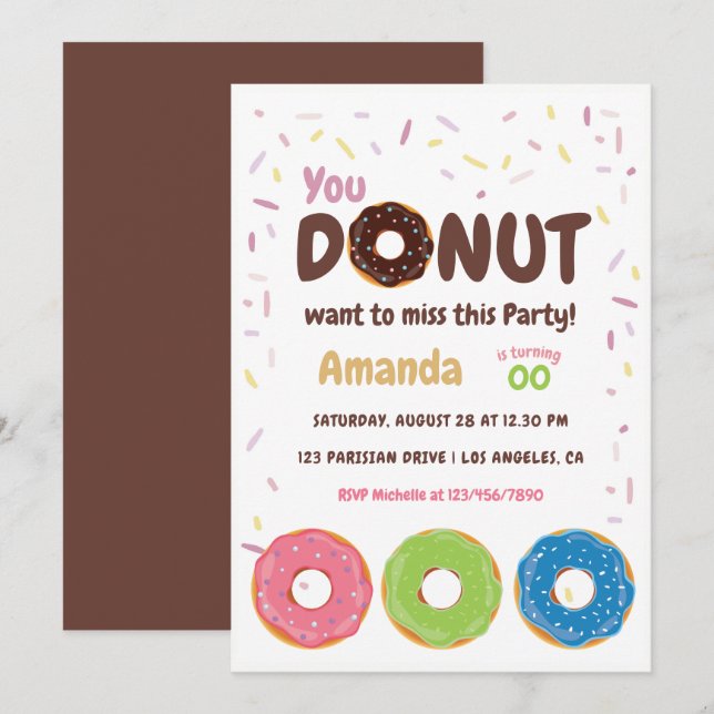 Invitación de Donut Party (Anverso / Reverso)